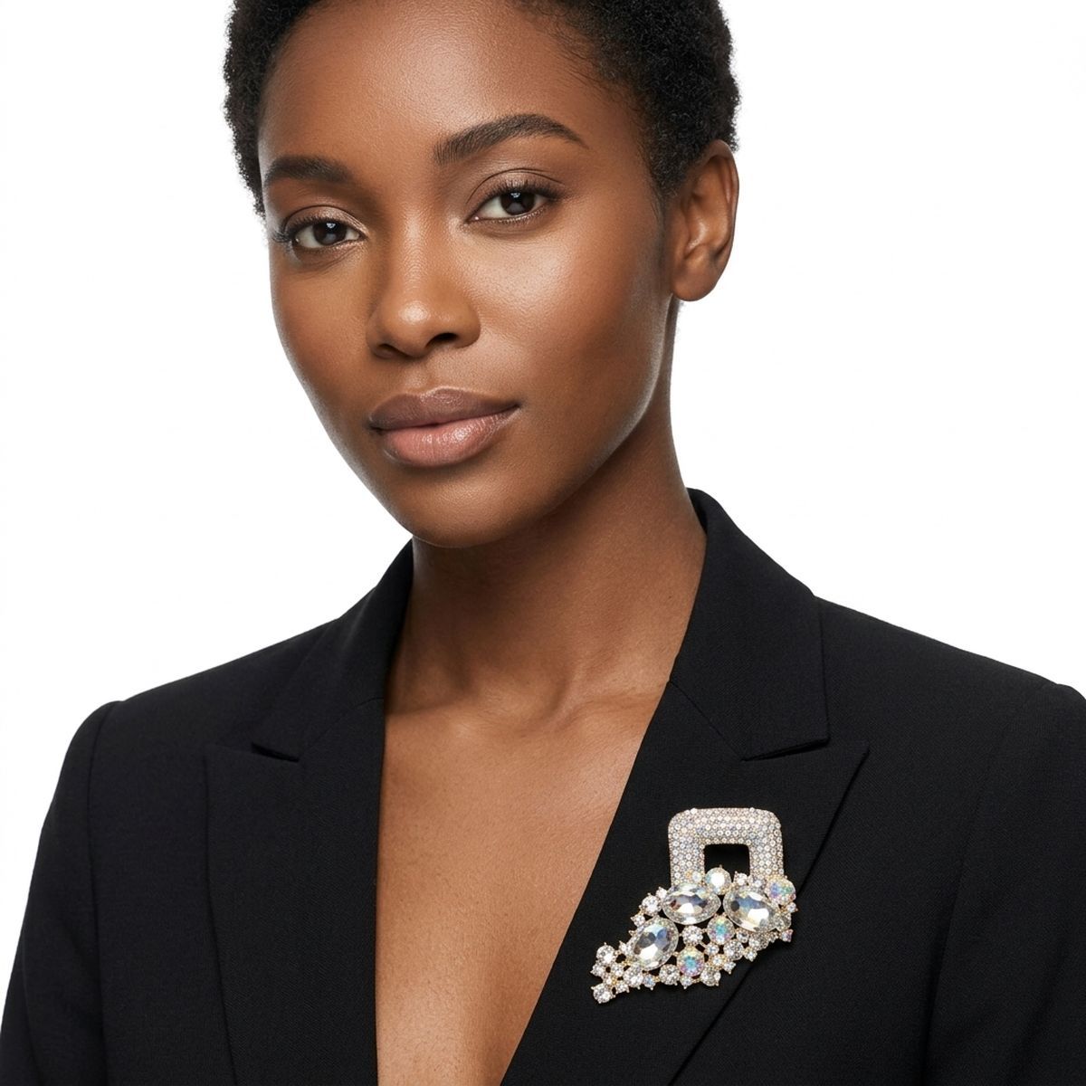 Aurbo Gold Cascading Crystal Square Brooch Pin