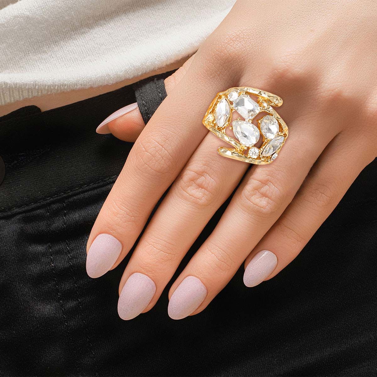 Cocktail Ring Gold Loop Crystal Ring