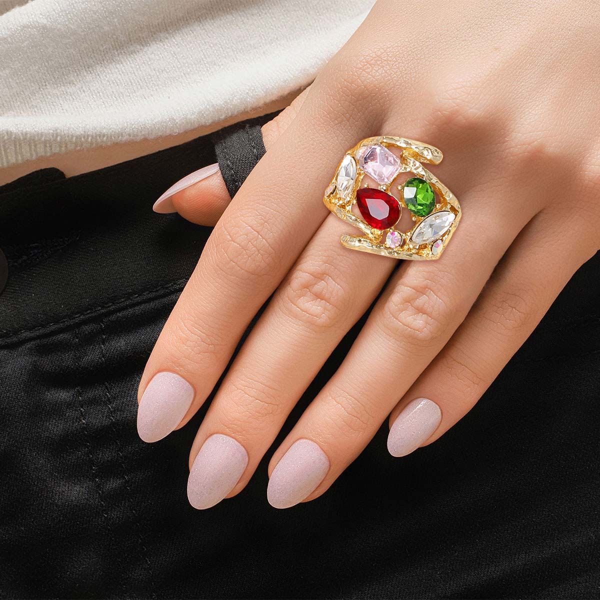 Cocktail Ring Multicolor Loop Crystal Ring