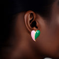 Stud 14K Gold Pink Green Heart Earrings for Women