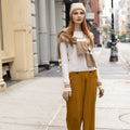 Camel Hooded Knit Tied Shoulder Sweater