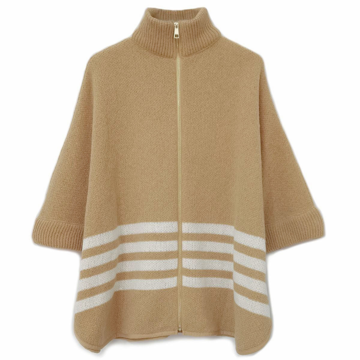 Camel Stripe Classy Zipper Kimono