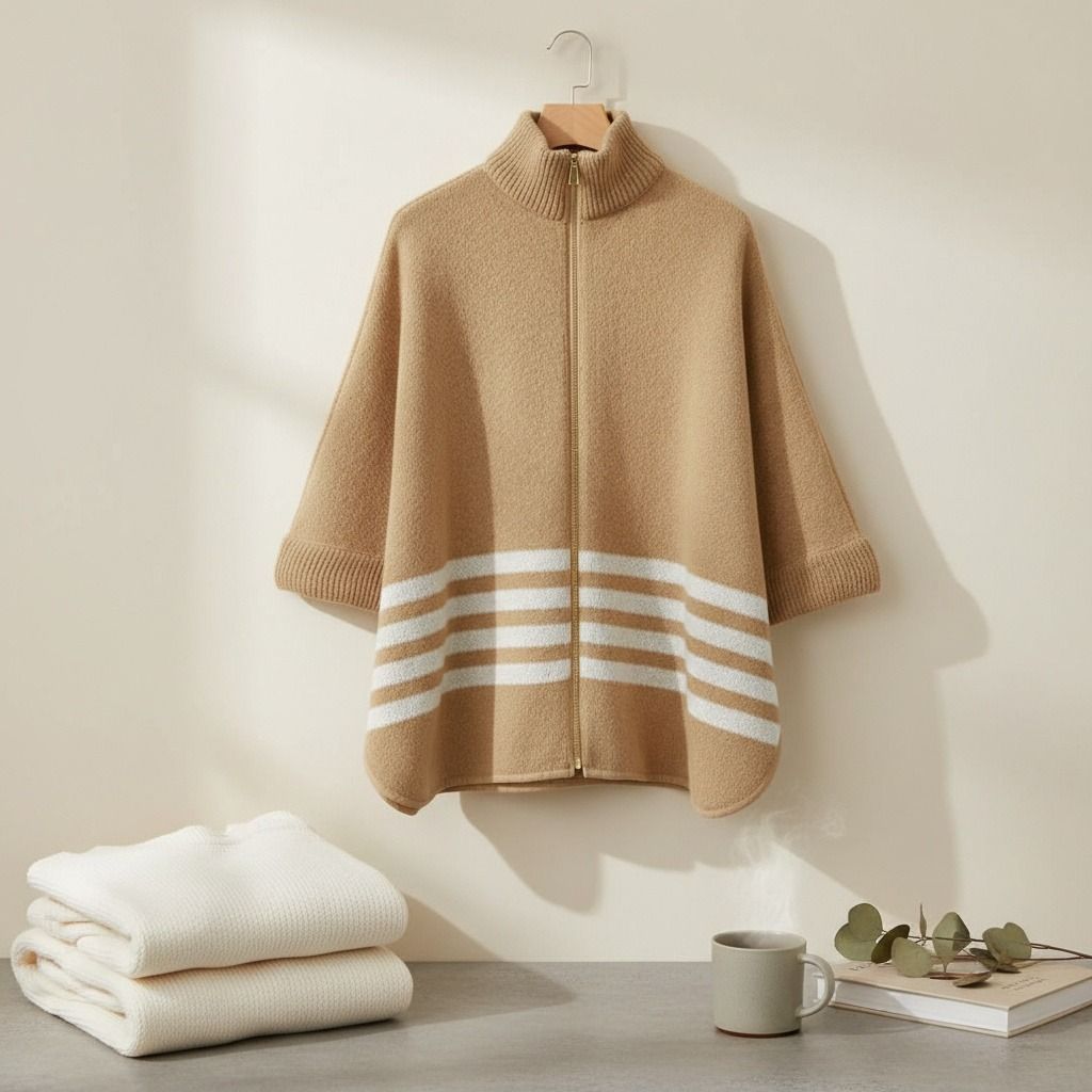 Camel Stripe Classy Zipper Kimono