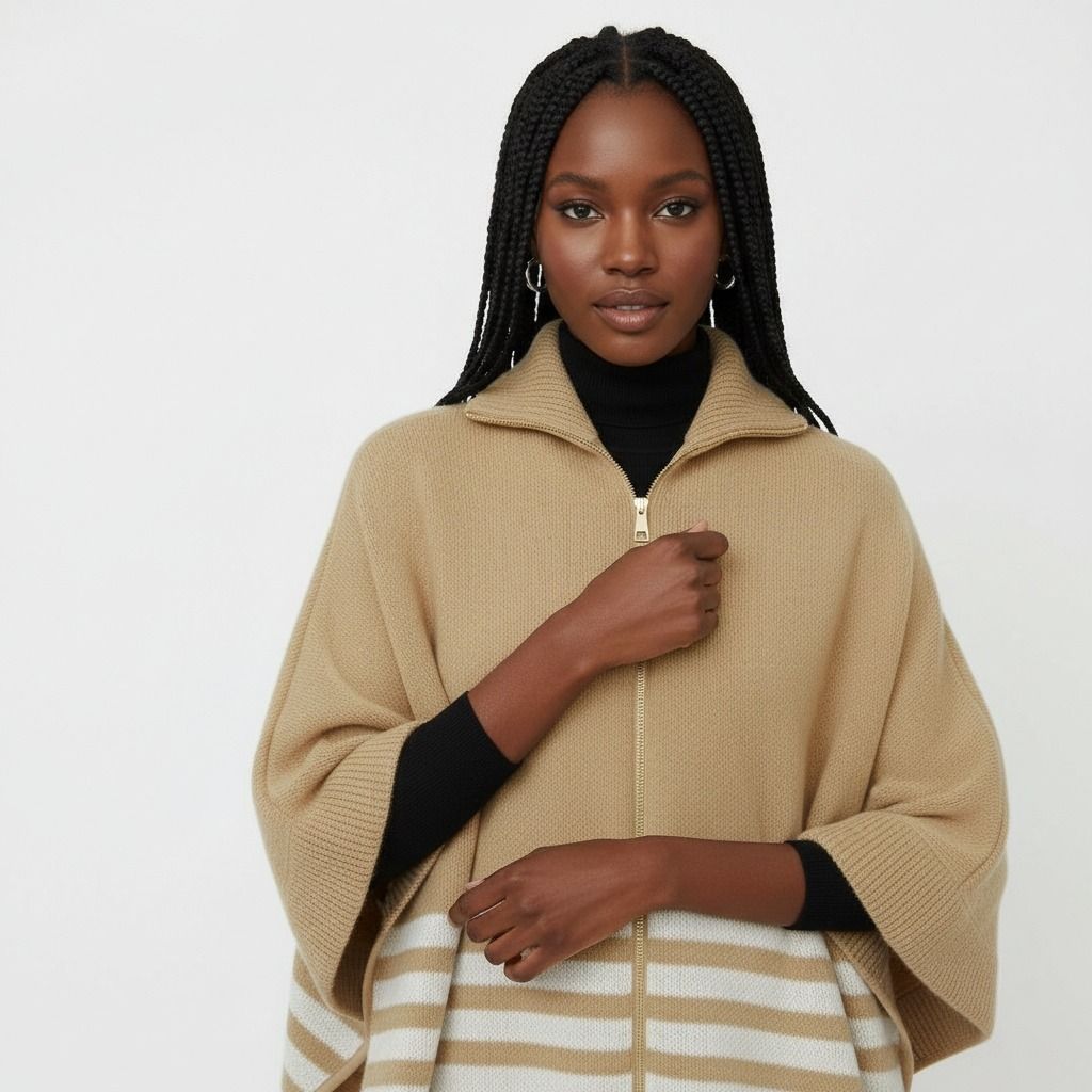 Camel Stripe Classy Zipper Kimono