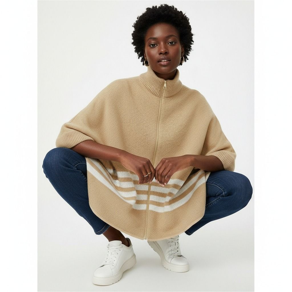 Camel Stripe Classy Zipper Kimono