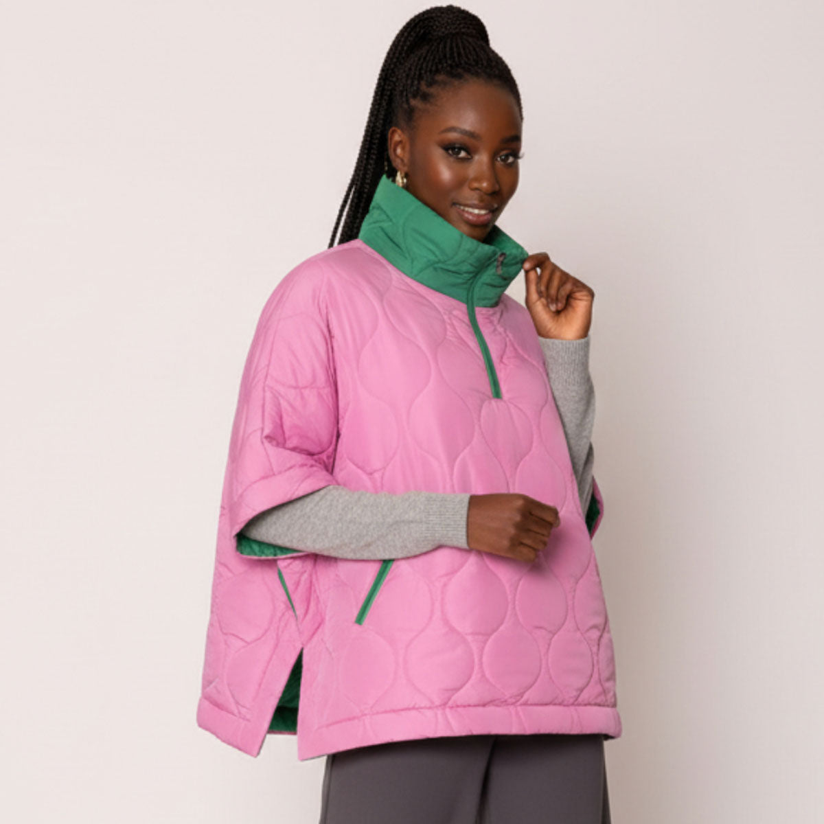 AKA Sorority Quilted Puffer Pink and Green Poncho