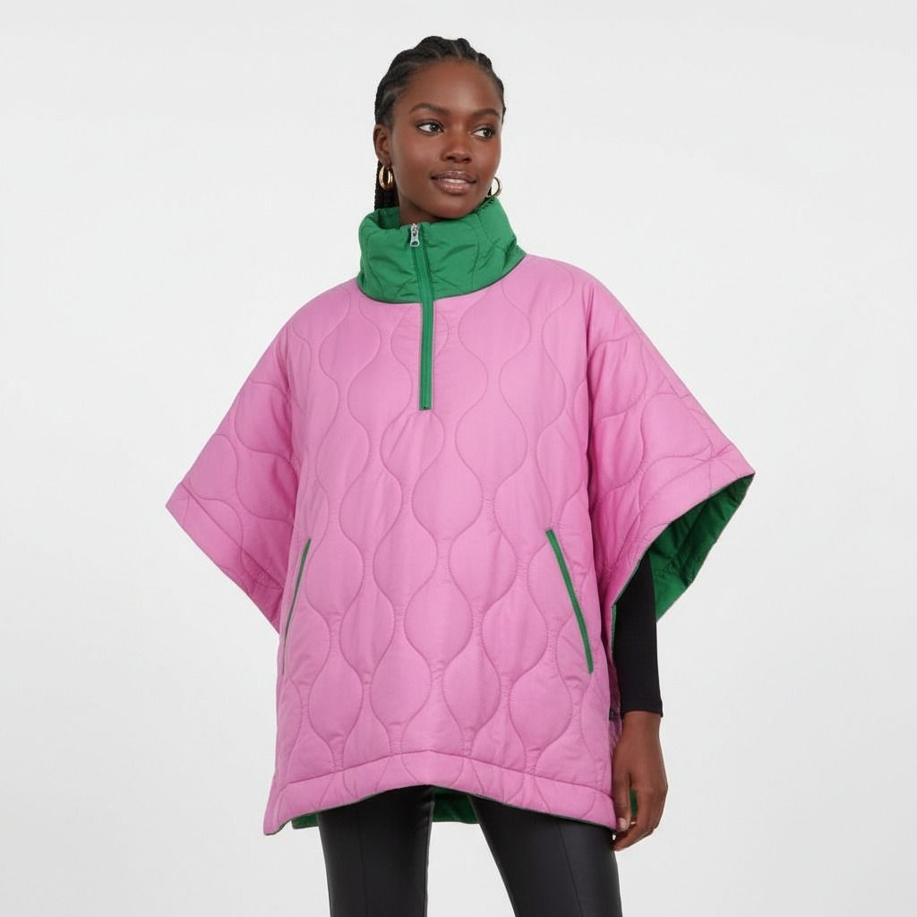 AKA Sorority Quilted Puffer Pink and Green Poncho