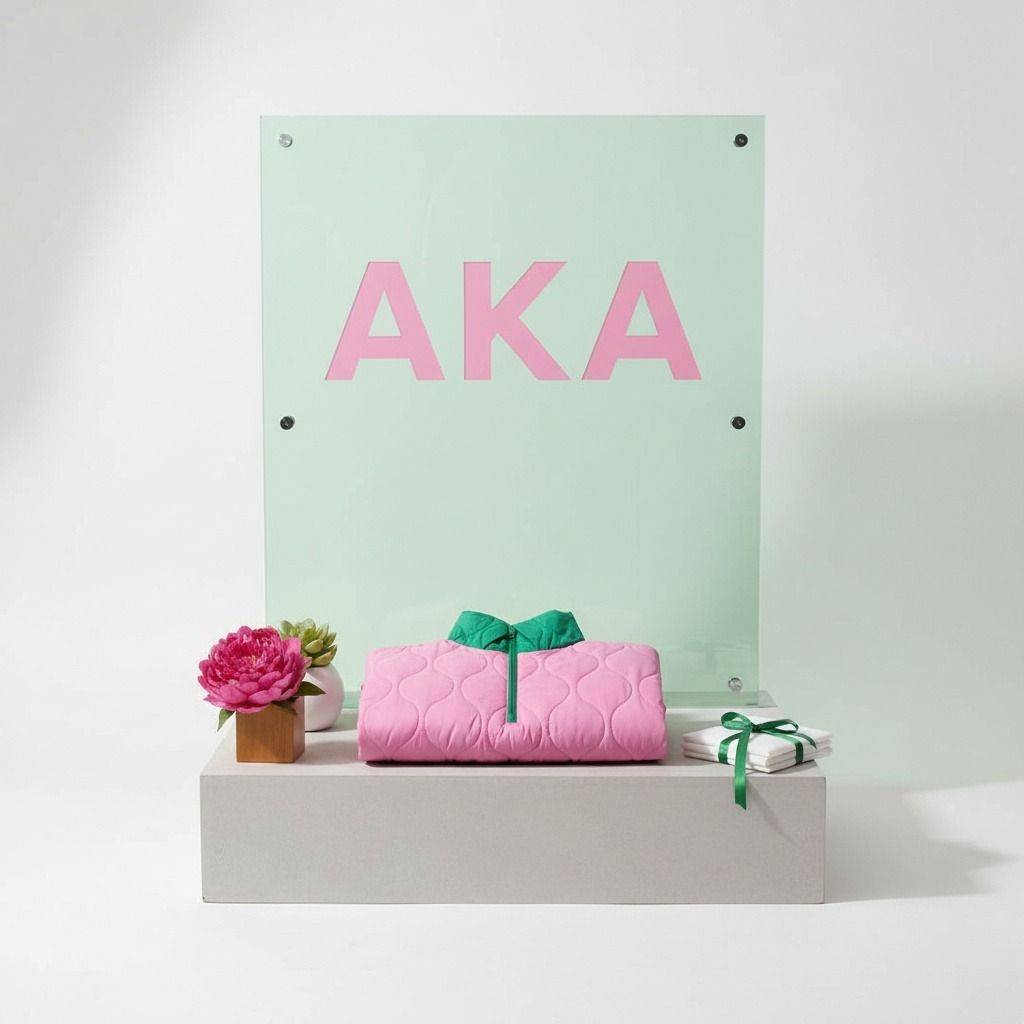 AKA Sorority Quilted Puffer Pink and Green Poncho