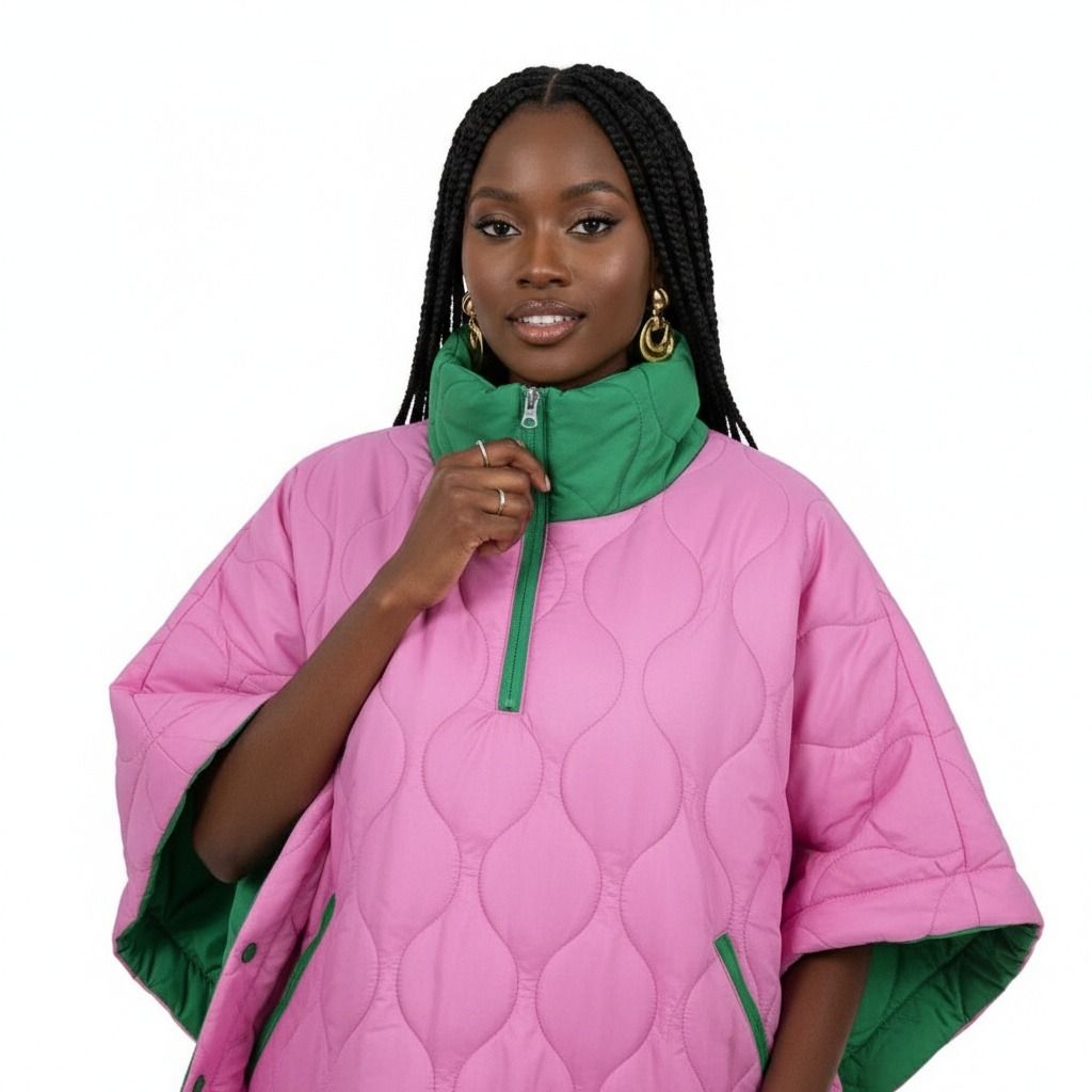 AKA Sorority Quilted Puffer Pink and Green Poncho