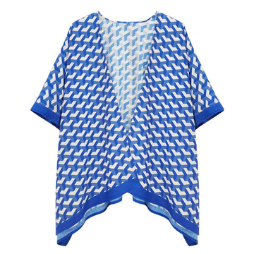 ZPB Sorority Kimono Blue White Block Print Women