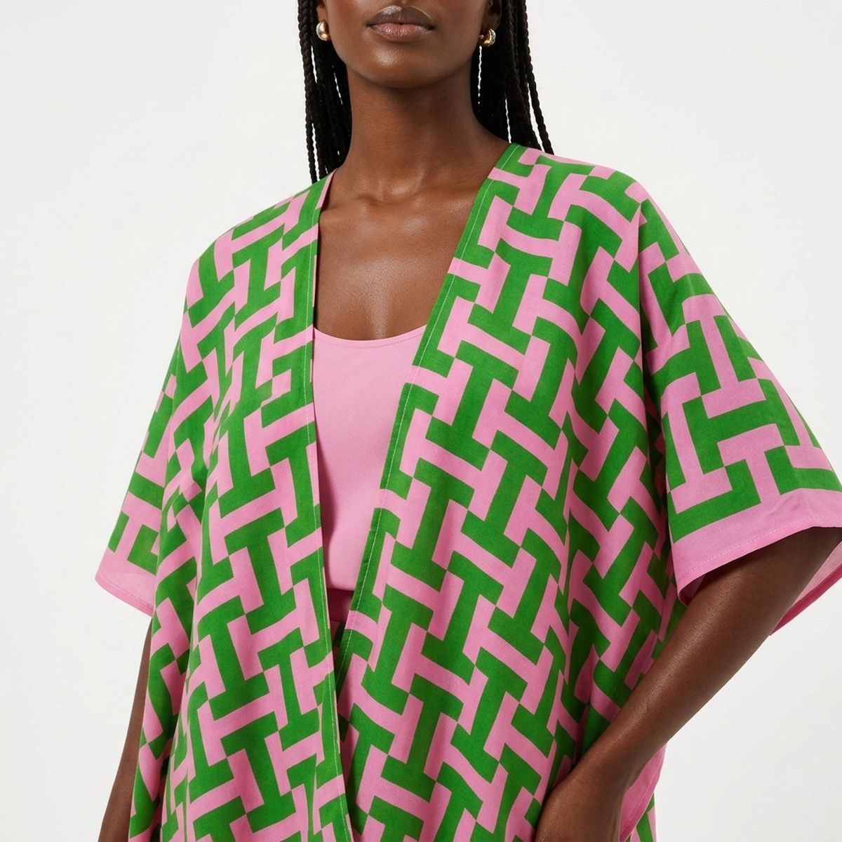 AKA Sorority Pink Green Geometric Viscose Kimono