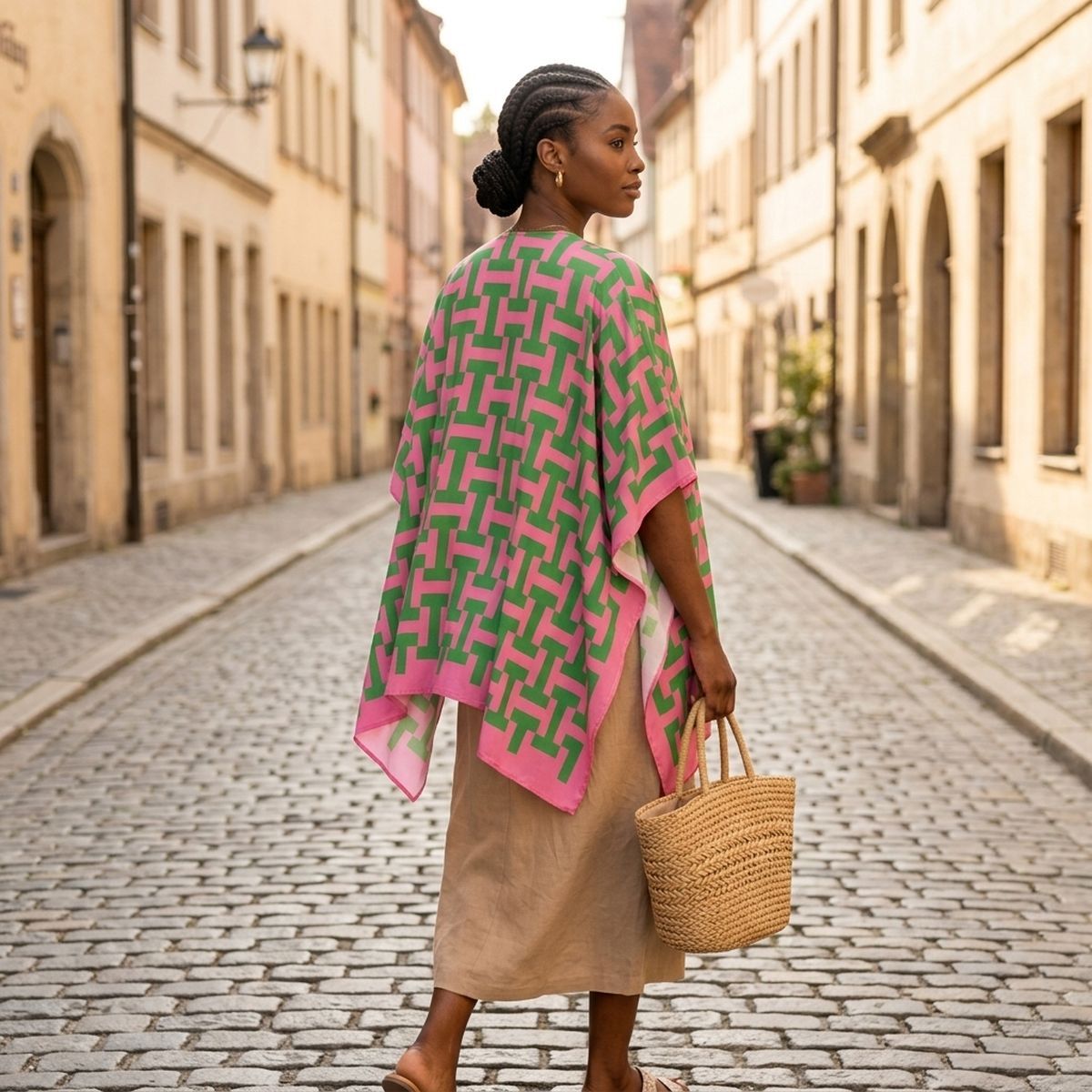 AKA Sorority Pink Green Geometric Viscose Kimono