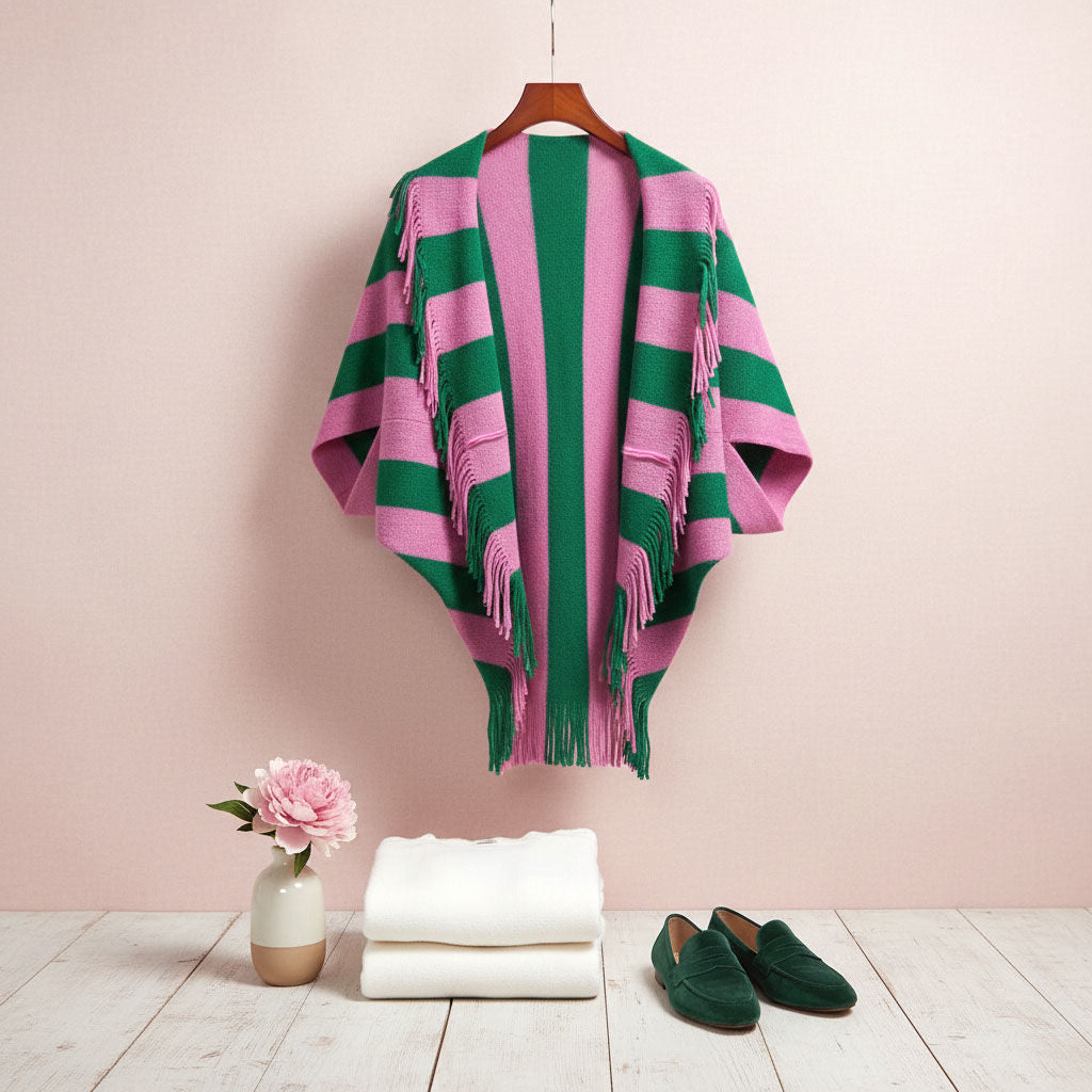AKA Pink and Green Stripe Fringe Cocoon Top