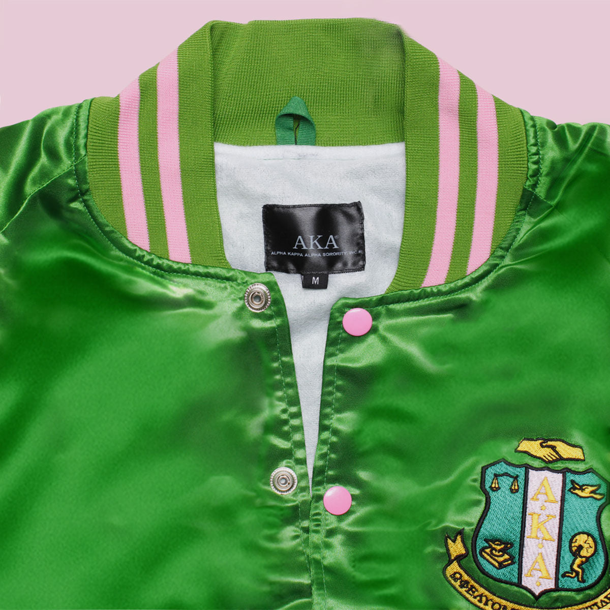 AKA Greek Apparel M Cropped Satin Varsity Jacket