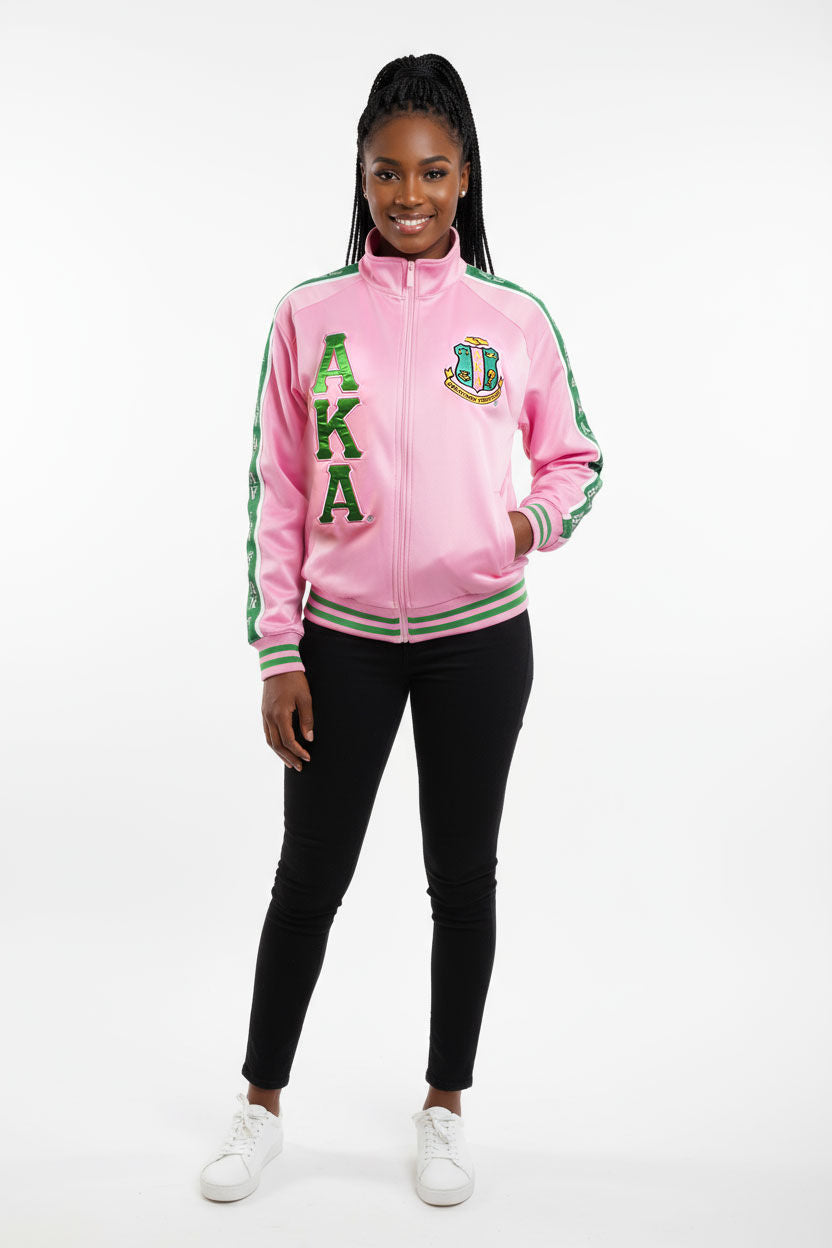 AKA Greek Apparel M Pink Zip Up Track Jacket
