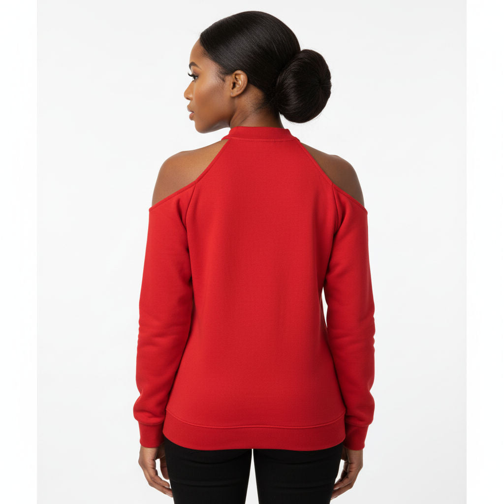 DST Greek Merch L Red Cold Shoulder Sweatshirt
