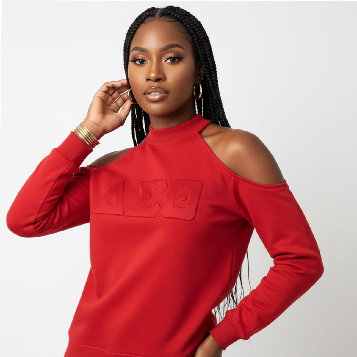 DST Greek Merch XL Red Cold Shoulder Sweatshirt