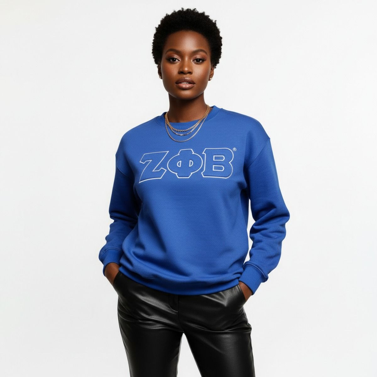 ZPB Greek Gear XL Blue Embroidered Crew Sweatshirt