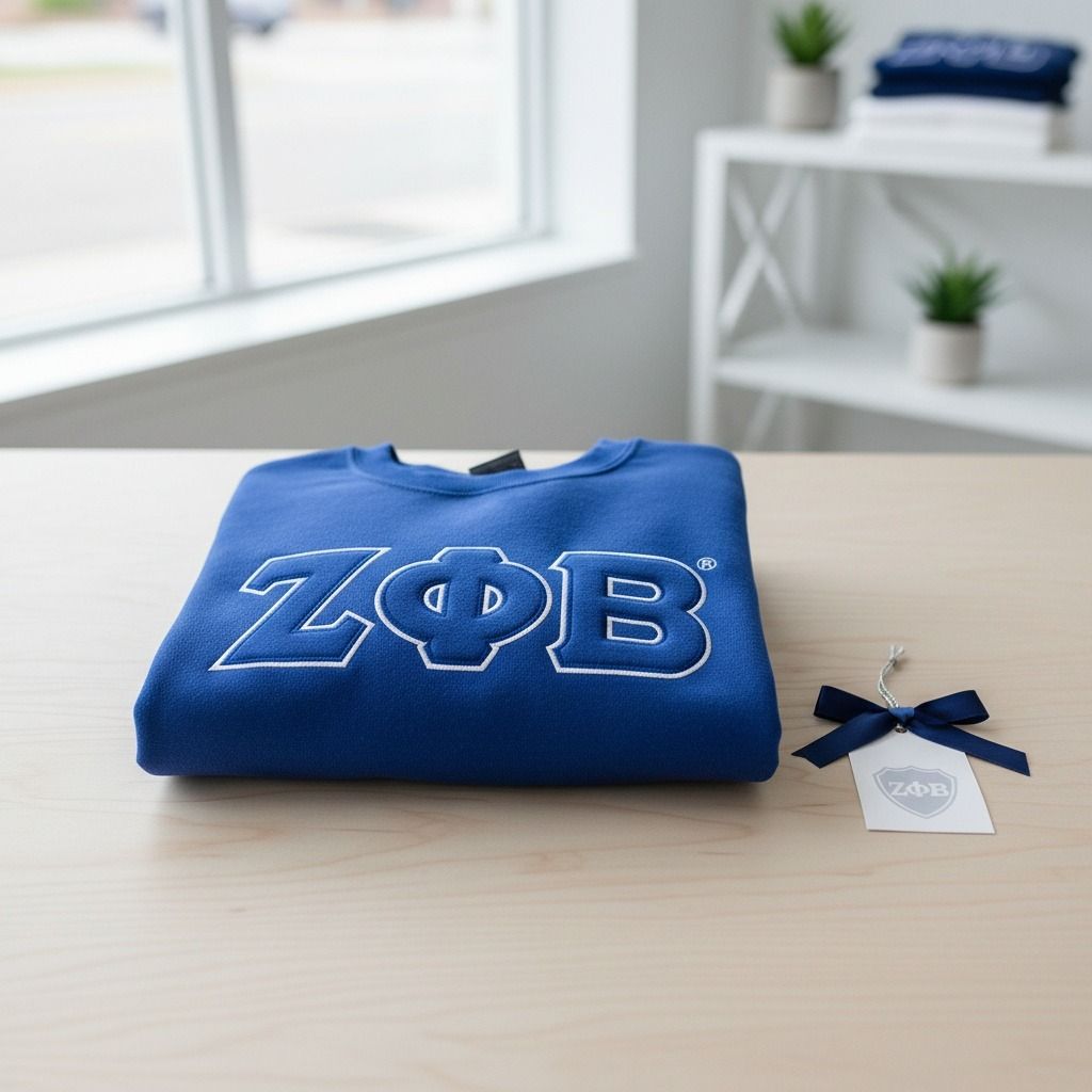 ZPB Greek Gear M Blue Embroidered Crew Sweatshirt