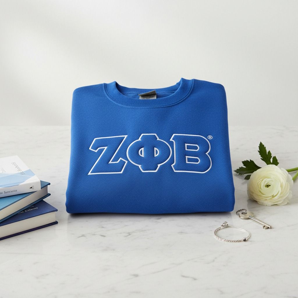 ZPB Greek Gear L Blue Embroidered Crew Sweatshirt