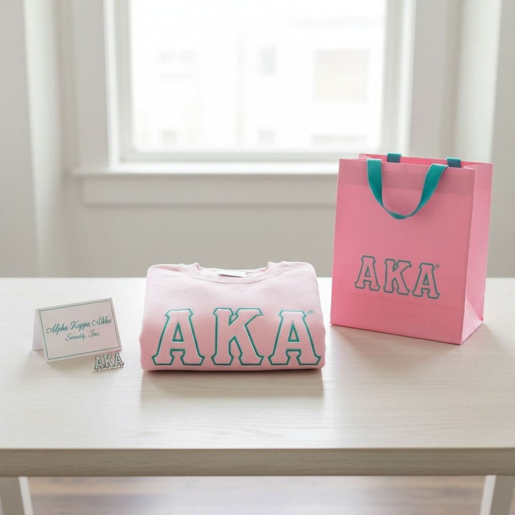 AKA Greek Gear L Pink Embroidered Crew Sweatshirt