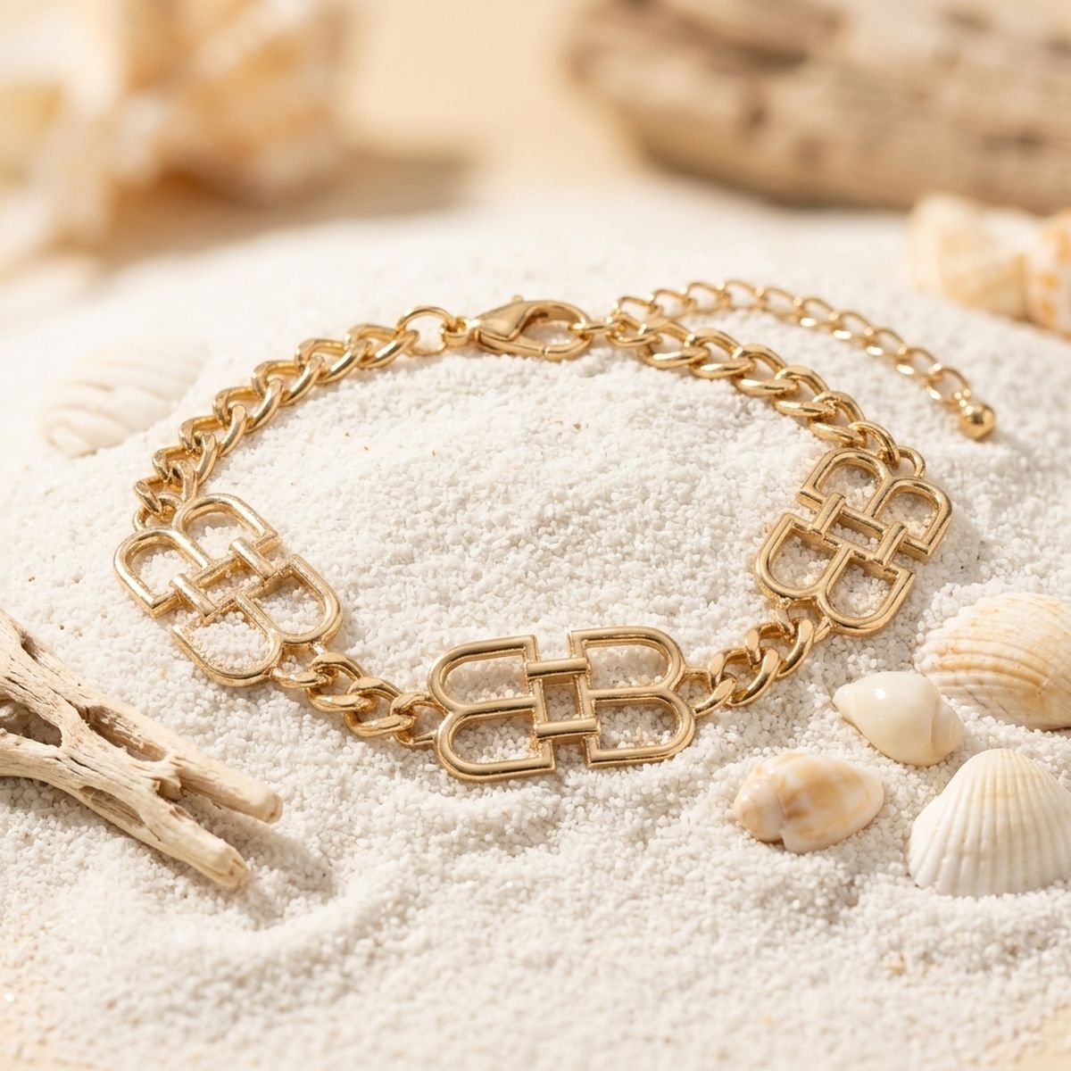 Luxe Gold Linked Letter B Heritage Anklet