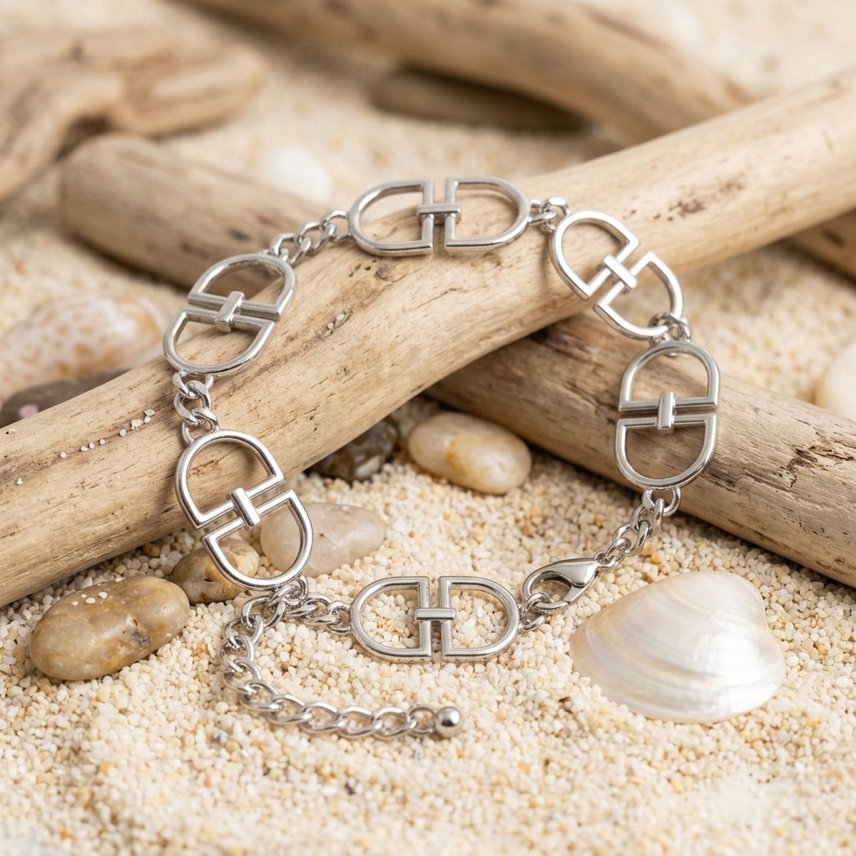 Luxe Silver Linked Letter D Heritage Anklet