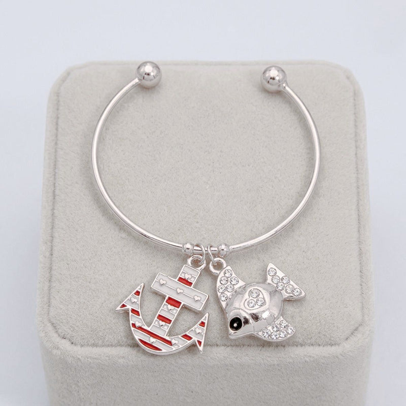 Burnished Silver Fish Charm Bracelet