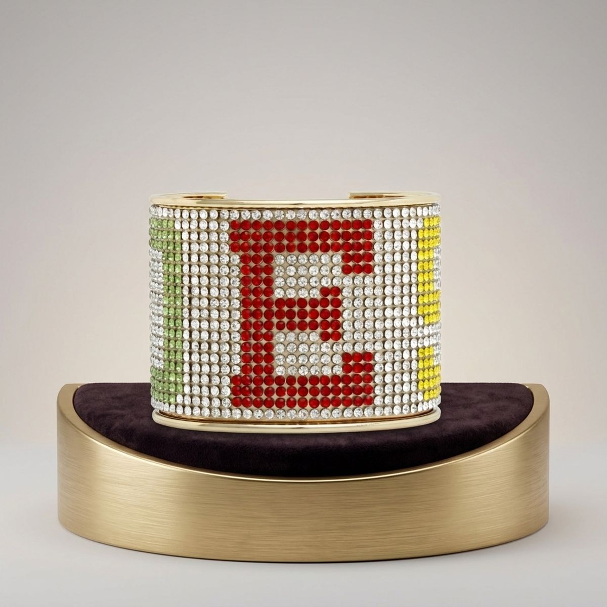 OES Greek Rhinestone 2 inch Gold Cuff Bracelet