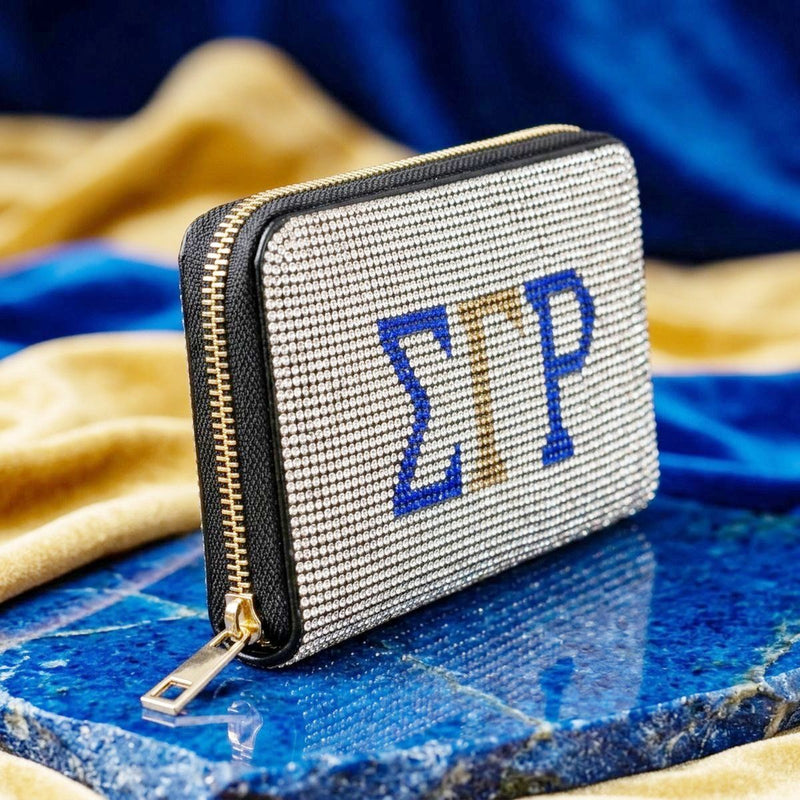 SGRHO Greek Rhinestone Encrusted Zipper Wallet