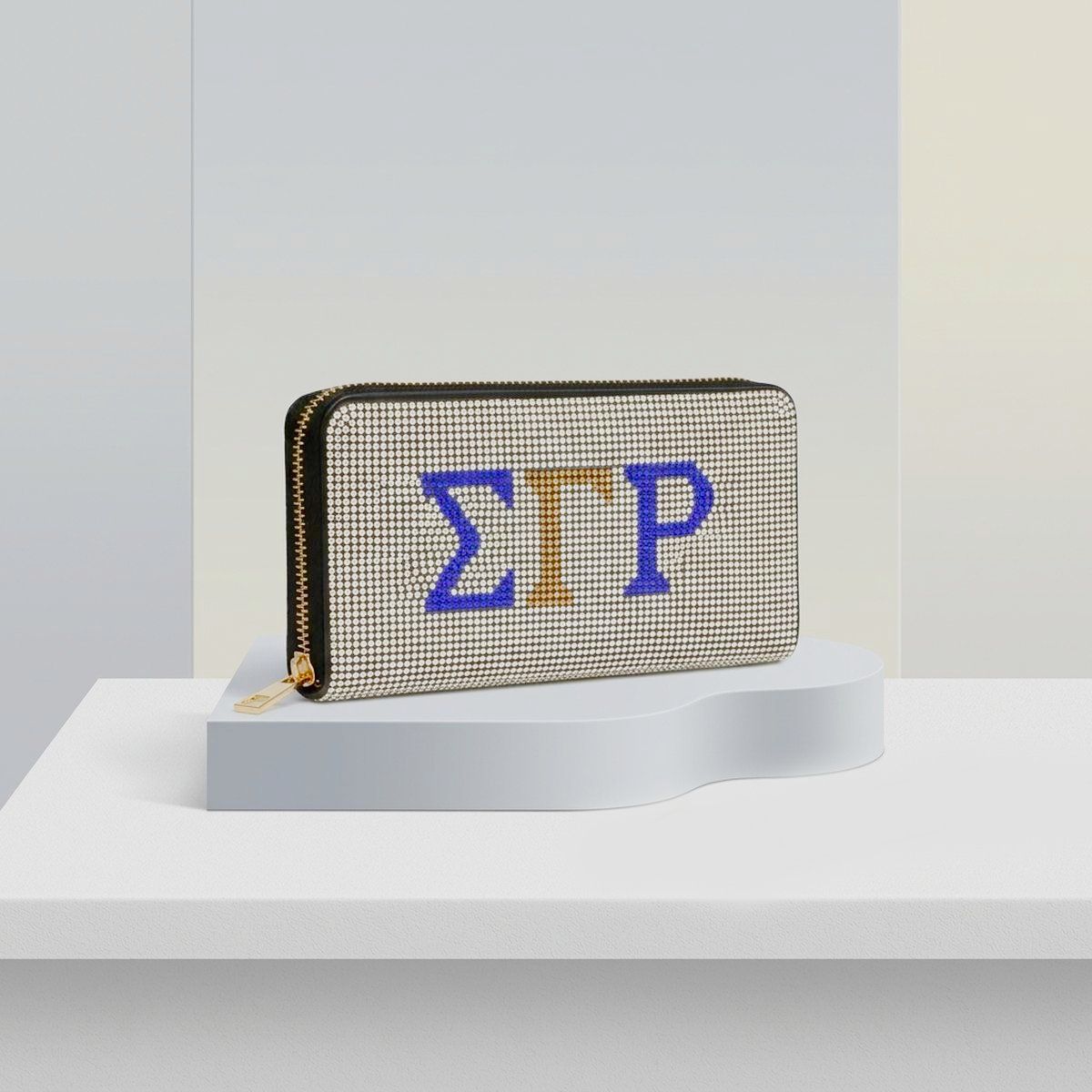 SGRHO Greek Rhinestone Encrusted Zipper Wallet