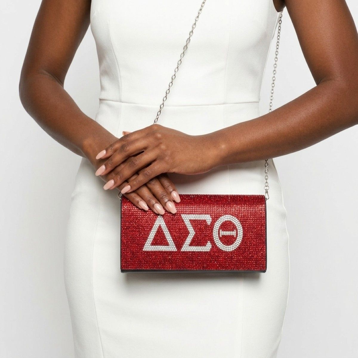 DST Red with Clear Rhinestone Flap Snap Clutch Bag