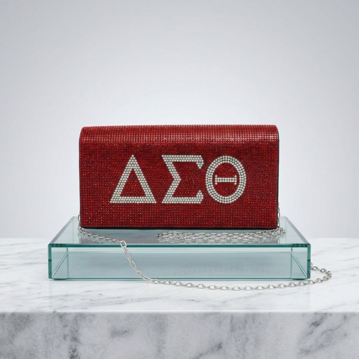 DST Red with Clear Rhinestone Flap Snap Clutch Bag