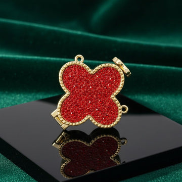 Mini Red Quatrefoil Sparkle Crossbody Compact