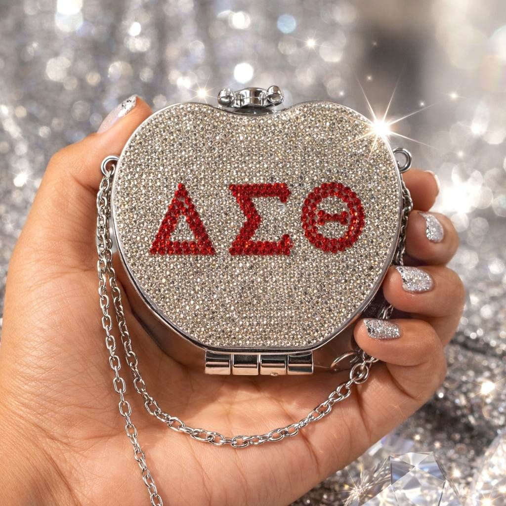 DST Mini Rhinestone Heart Crossbody Compact