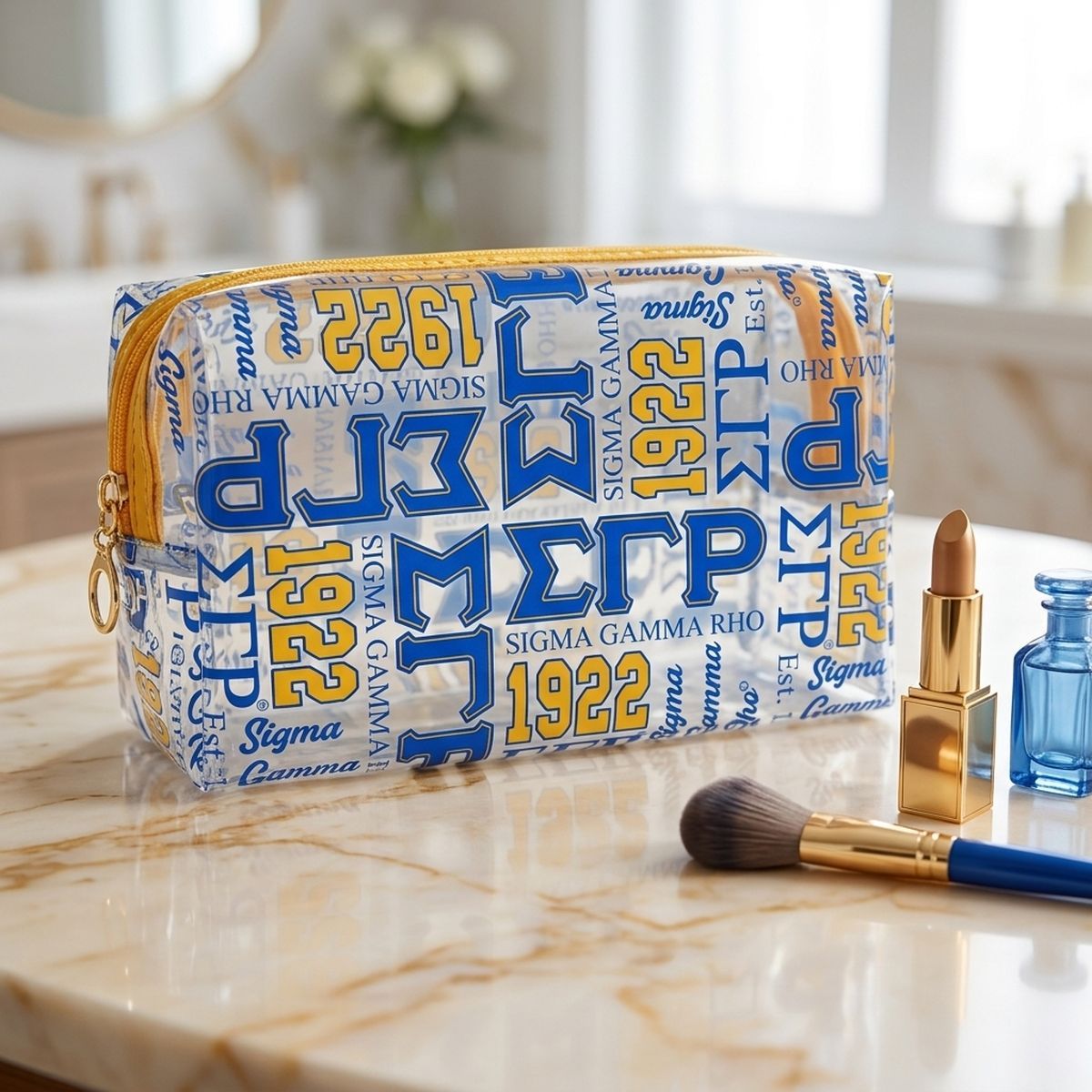 SGRHO Blue Yellow Clear Graphic Print Makeup Pouch