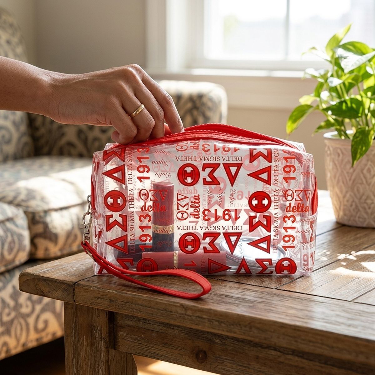 DST Red and Clear Graphic Print Makeup Pouch