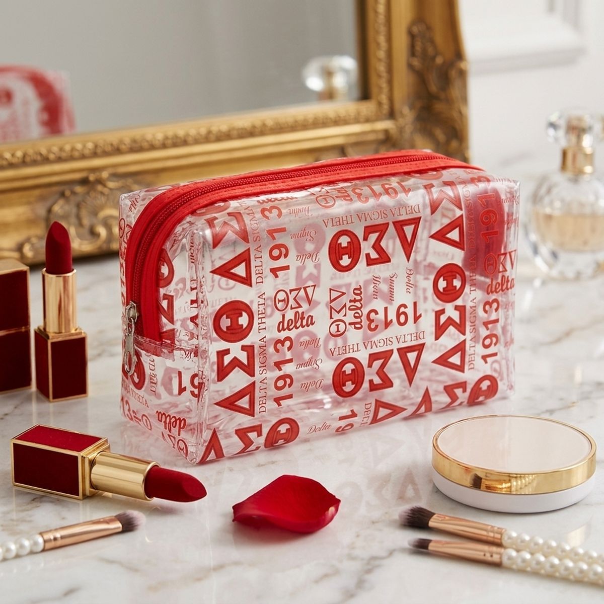 DST Red and Clear Graphic Print Makeup Pouch