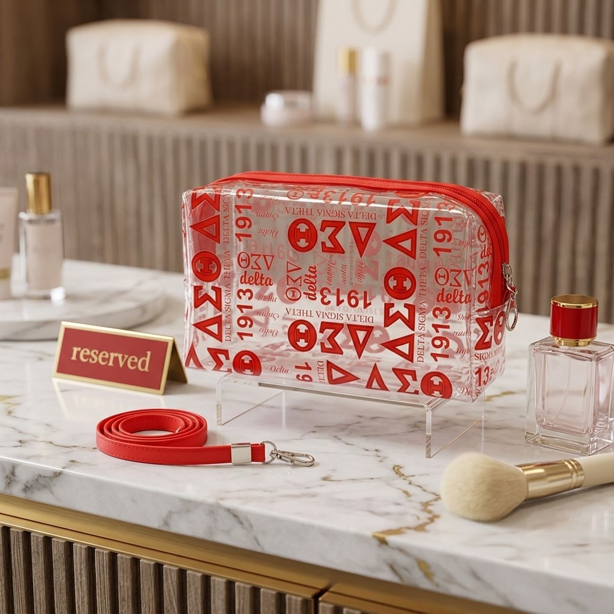 DST Red and Clear Graphic Print Makeup Pouch