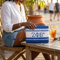 ZPB Faded Blue White Raffia Embroidered Pouch Bag