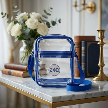 ZPB Blue and Clear Greek Stadium Crossbody Bag