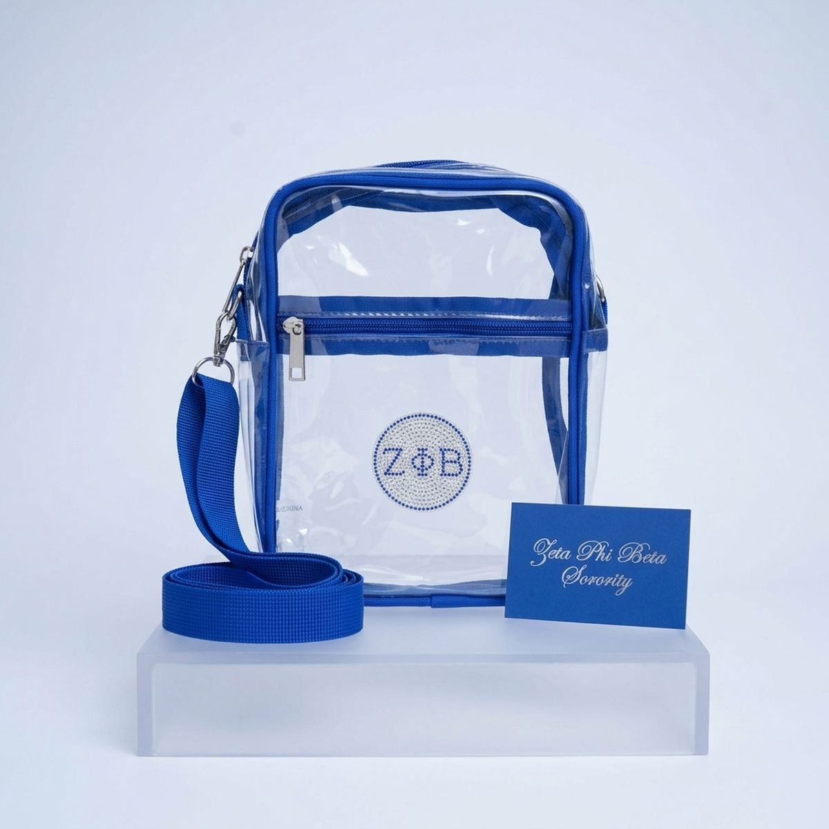 ZPB Blue and Clear Greek Stadium Crossbody Bag