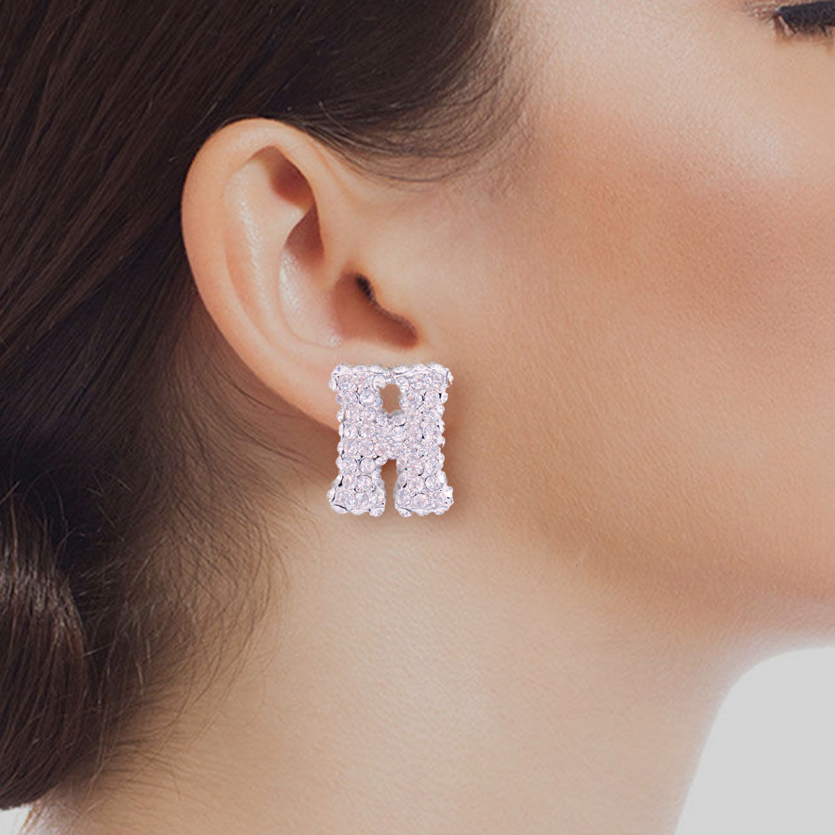 H Rhinestone Silver Studs