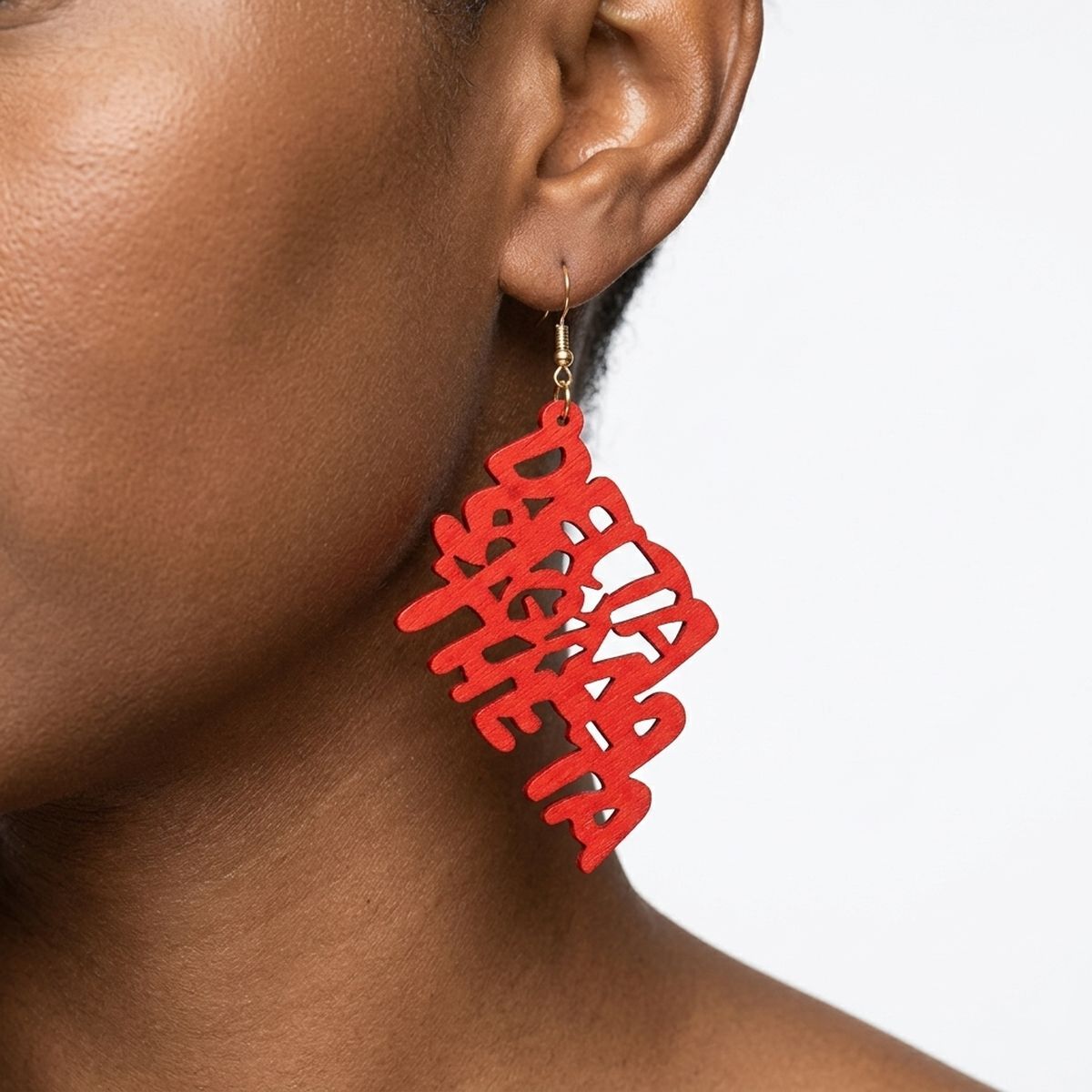 DST Red Wood Delta Sigma Theta Fish Hook Earrings