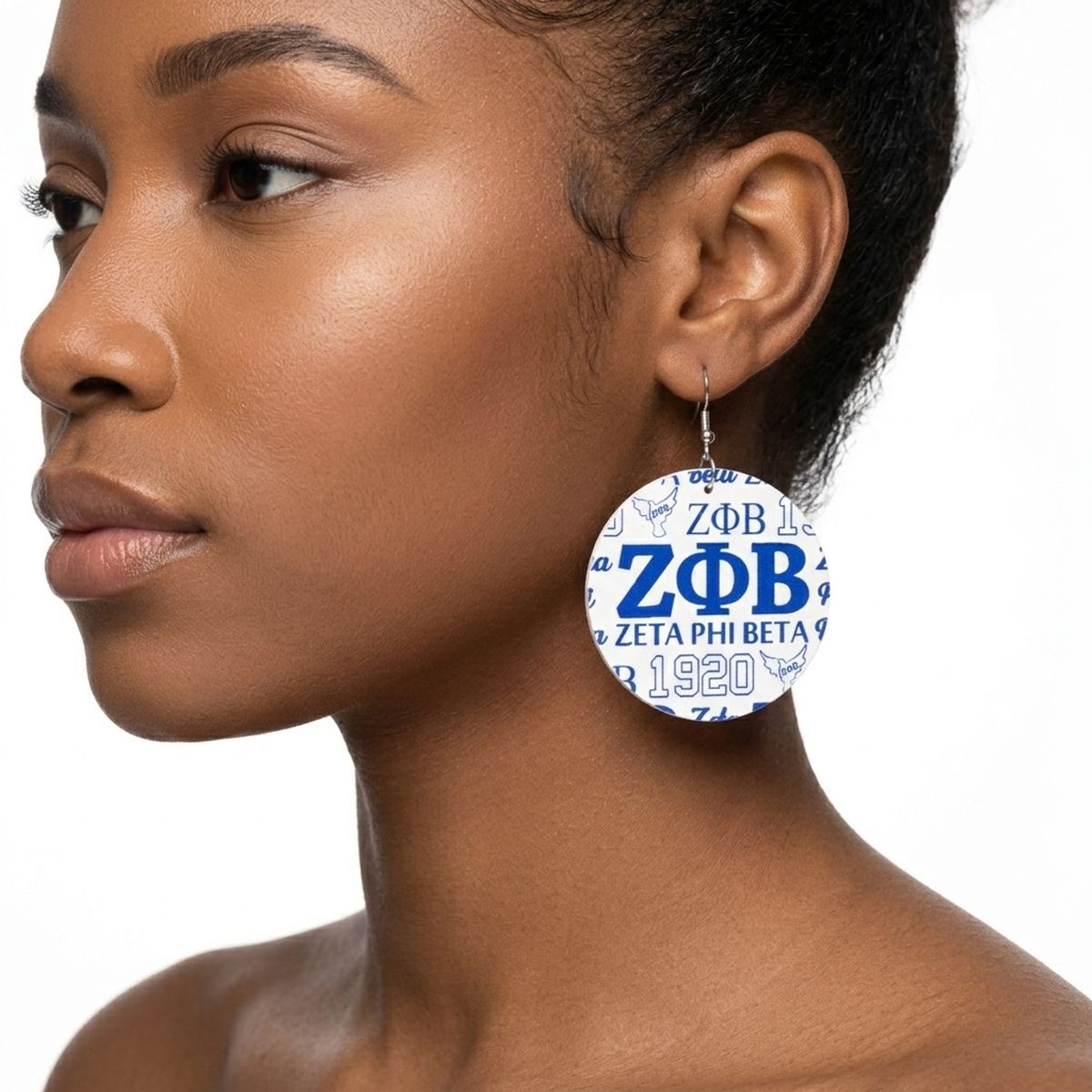 ZPB Round White Graphic Print Fish Hook Earrings