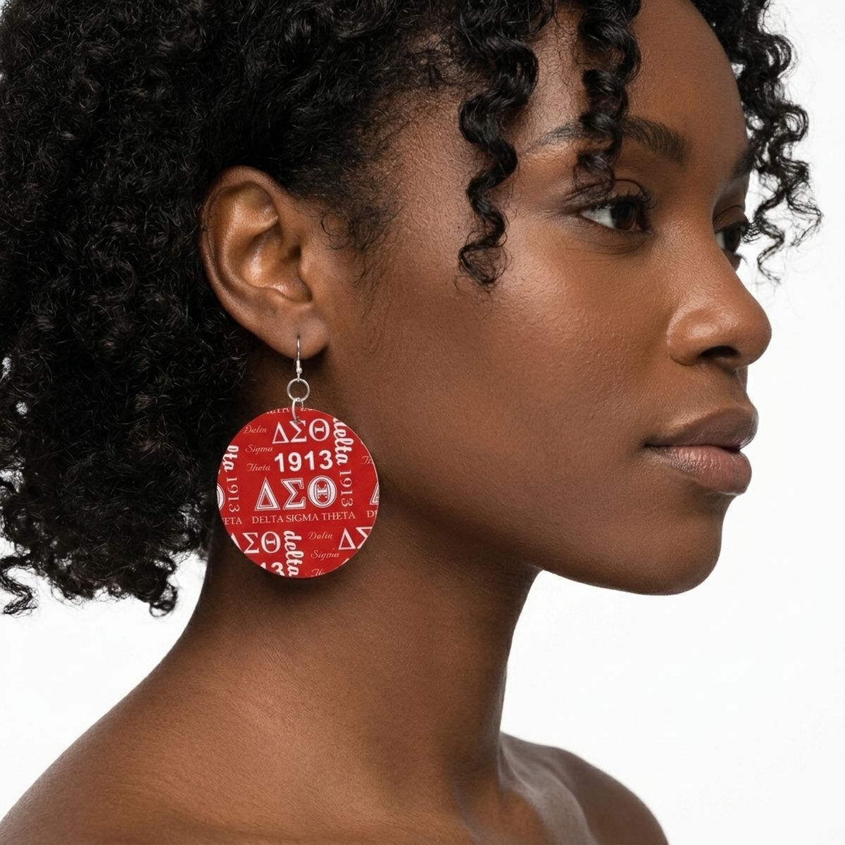 DST Round Red Graphic Print Fish Hook Earrings