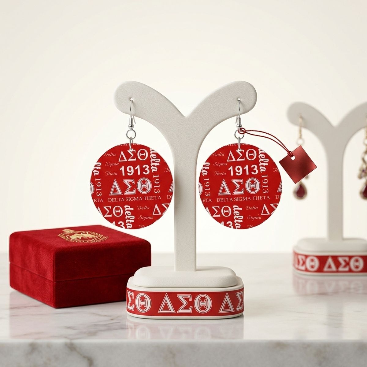 DST Round Red Graphic Print Fish Hook Earrings