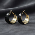 Hoop Black Resin Coated Classic Wide Gold Earrings