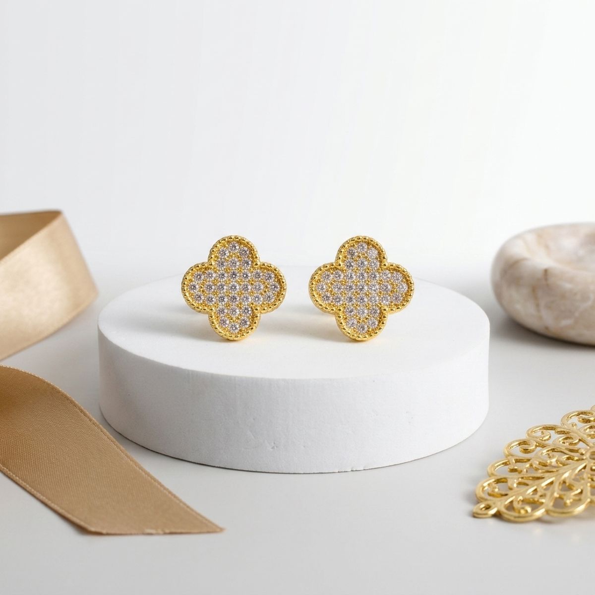 Black Clover Crystal Stud Earrings with Omega Back