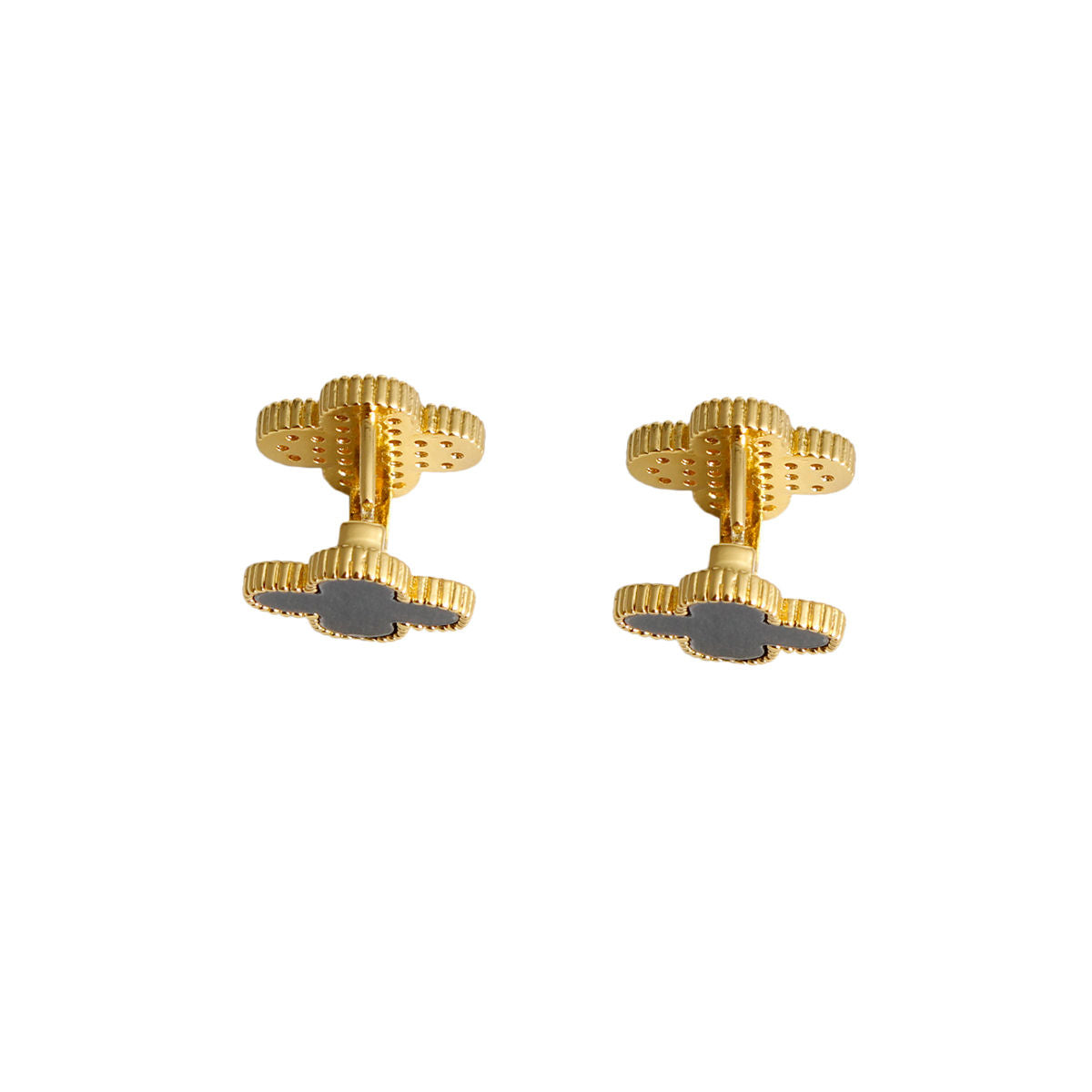Black Clover Crystal Stud Earrings with Omega Back
